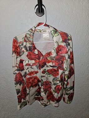 Cowgirl Tuff Red Rose Print Button-Down Shirt
